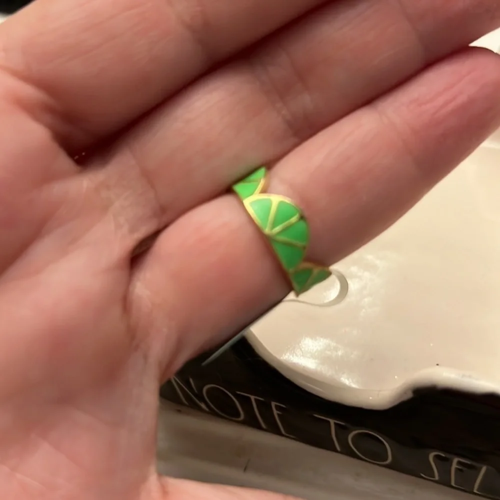 14k Gold Plated Sterling Silver Enamel Citrus Fruit Lime Ring Size 7 NWT